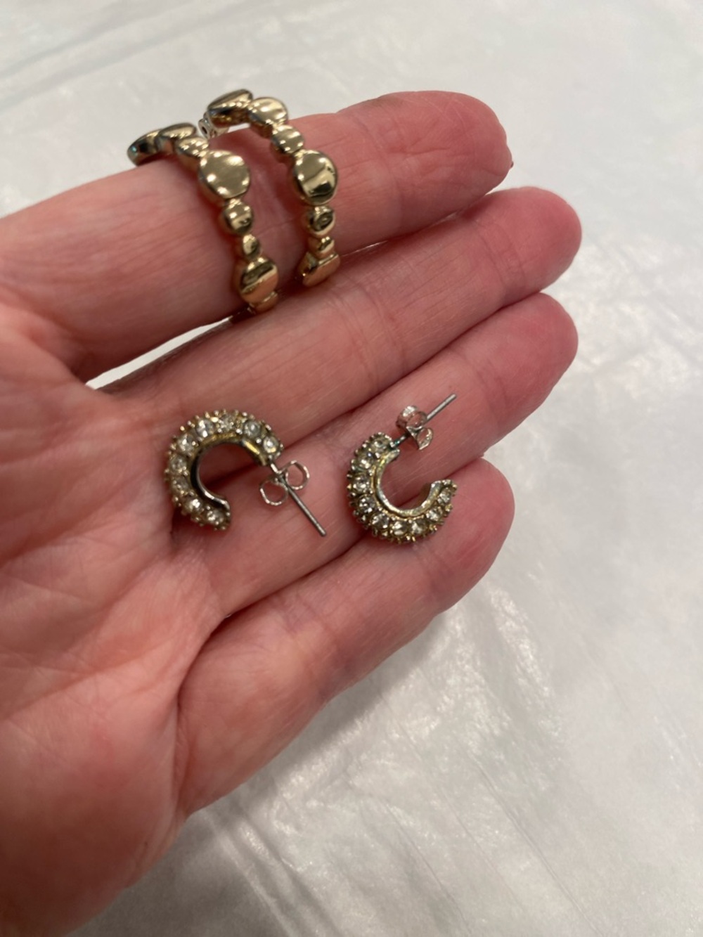 Gold Hoop Earring Set | Textured Beaded Hoops + Crystal Pavé Mini Hoops - Picture 6 of 7
